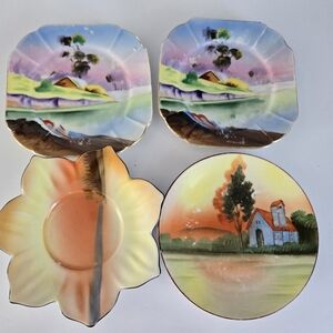 Painted Japan Plate Lot Vtg